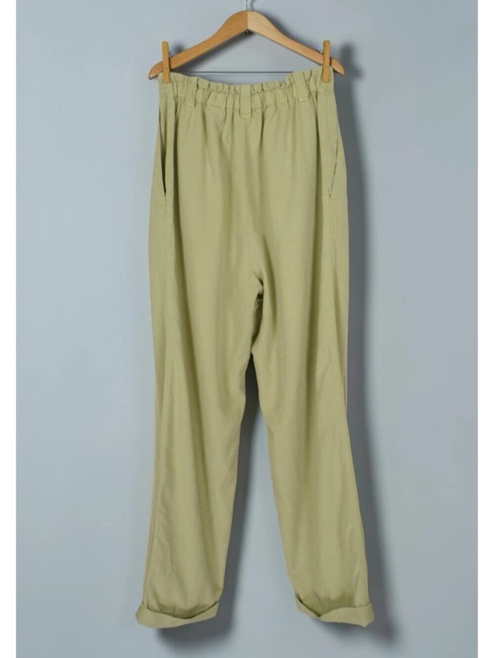 DEMOCRACY KHAKI GREEN TENCEL COTTON HIGH RISE STRAIGHT LEG PANTS - Picture 5 of 8